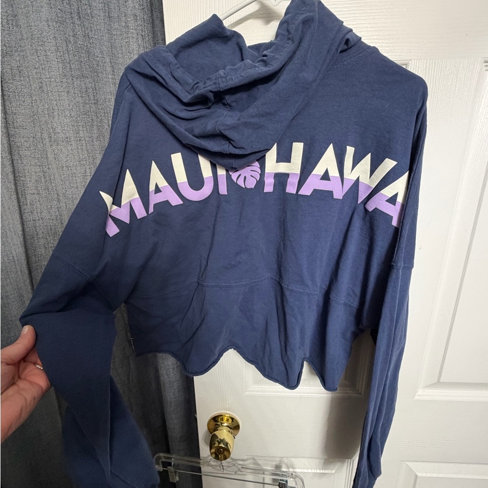 Maui Hawaii Cropped Hoodie - Navy with Pink & White Logo